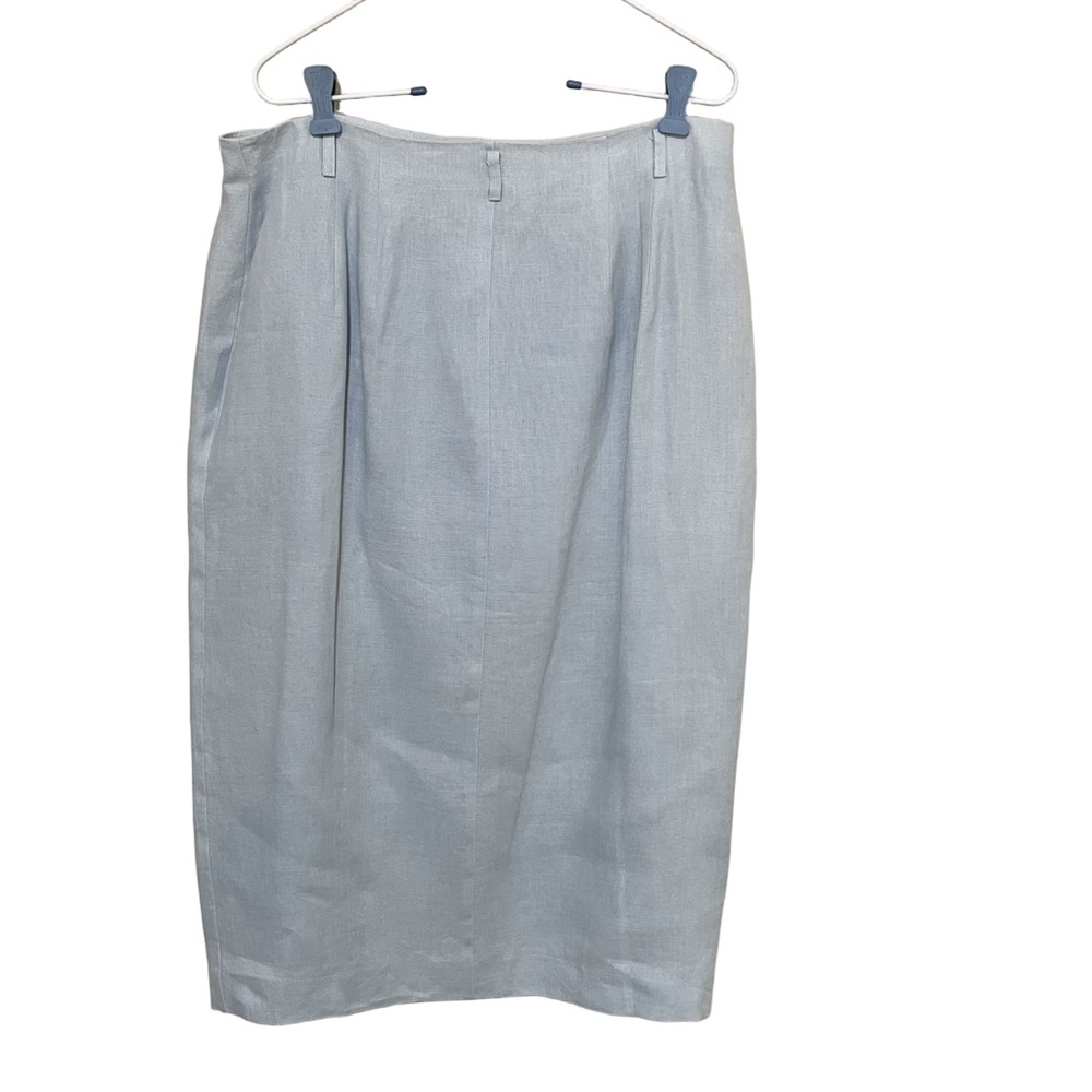 Vintage Talbots Linen Skirt 16 Midi Light Blue Button Front Slit Coastal Cottage - Picture 2 of 9